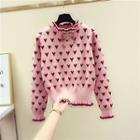 Bow Embroidered Heart Jacquard Sweater