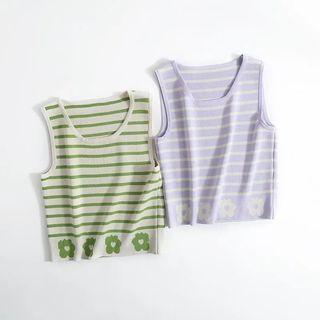 Floral Print Striped Tank Top