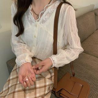Lace Flower Trim Chiffon Shirt