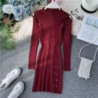 Lace-up Detail Long-sleeve Knit Dress