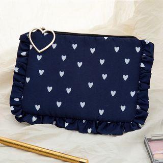 Heart Print Frill Trim Zip Pouch