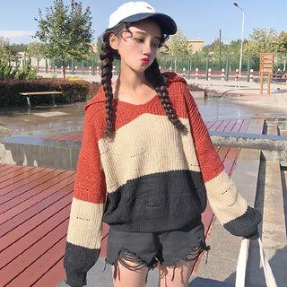 Striped Ribbed Knit Hoodie