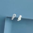 Cat & Fish Asymmetrical Sterling Silver Earring 1 Pair - Silver - One Size