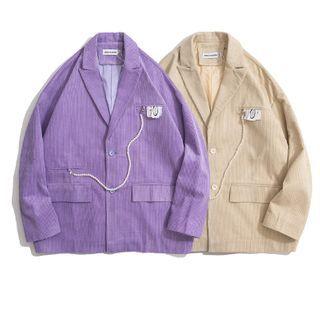 Faux Pearl Single-breasted Corduroy Blazer