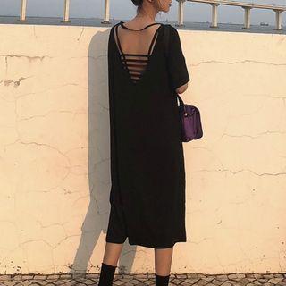 Short-sleeve Open Back Midi Dress