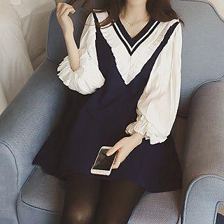 V-neck Lantern Sleeve Dress