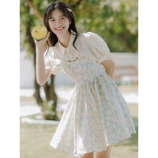 Set: Spaghetti Strap Floral Mini A-line Dress + Cropped Blouse
