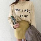 Mock-neck Letter Sweater Almond - One Size