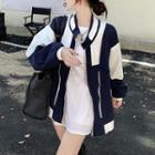 Loose-fit Colorblock Baseball Jacket Blue & White - One Size