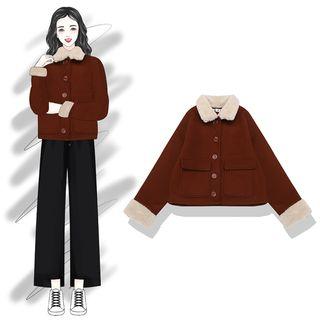 Fleece Collar Cropped Single-breasted Coat