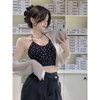 Halter Neck Floral Crop Camisole Top / Cardigan