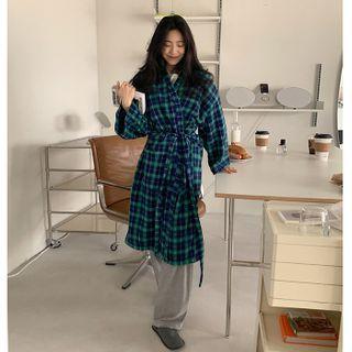 Plaid Fleece Robe Cardigan