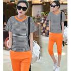 Set: Short-sleeve Striped T-shirt + Sweatpants