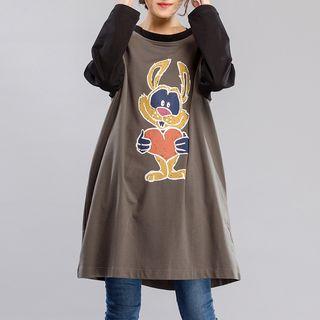 Rabbit Print Raglan Pullover Dress