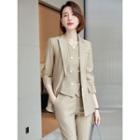 Plain Blazer / Double-breasted Vest / Straight Leg Dress Pants / Set