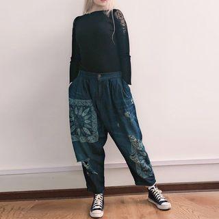 Floral Harem Jeans Dark Blue - One Size