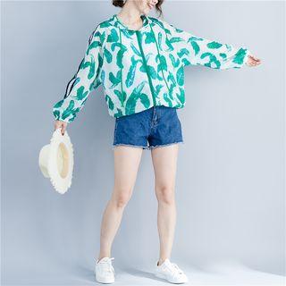 Leaf Print Hooded Zip-up Jacket