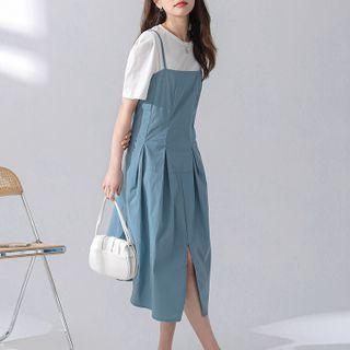 Front-slit Midi Overall Dress