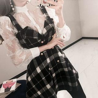 Button-front Plaid Mini Dress
