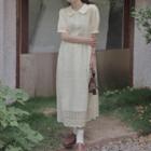 Set: Short-sleeve Blouse + Sleeveless Lace Midi A-line Dress