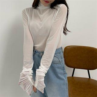 Plain High-neck Skinny Mesh Top