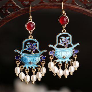 Flower Agate Freshwater Pearl Dangle Earring