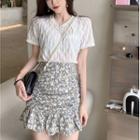 Short-sleeve Top / Floral Print Mini Skirt