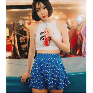 Set: Number Print Tankini + Printed Swim Skirt