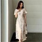 Square-neck Rosette Chiffon Dress