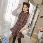 Check Long-sleeve Mock Two-piece Dress