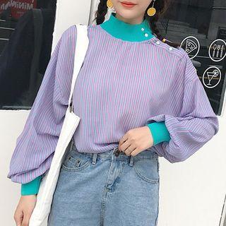 Striped Long-sleeve Mock Neck Top
