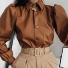 Puff-sleeve Faux Leather Shirt