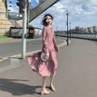 Set: 3/4-sleeve Frill Trim A-line Dress + Headband