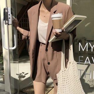 Plain Single-breasted Blazer / High-waist Shorts