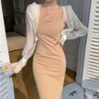 Spaghetti Strap Midi Dress / Ruffle Blouse