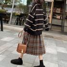 Striped Sweater / Plaid A-line Skirt