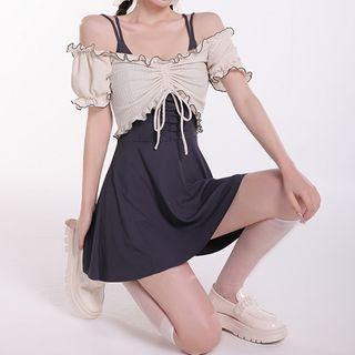 Set: Spaghetti Strap Swimdress + Short-sleeve Top