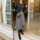 Set: Tie-back Sweater + Long Patterned Dress Black - One Size
