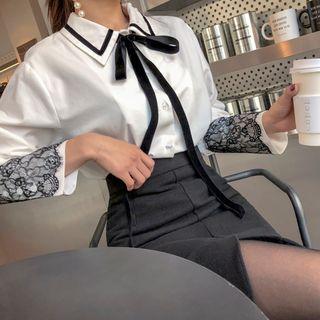 Laced Wide-cuff Blouse With Tie
