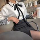 Laced Wide-cuff Blouse With Tie