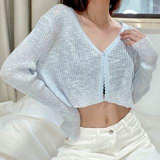 Scallop Trim Cropped Cardigan