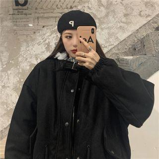Mock Two-piece Hooded Zip-up Jacket Black - One Size