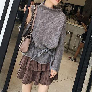 Set: Mock Neck Sweater + A-line Mini Tiered Skirt