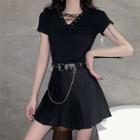 Lace-up Short-sleeve T-shirt / Mini A-line Skirt / Chained Belt