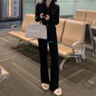 Set: Cropped Zip-up Jacket + Loose Fit Pants