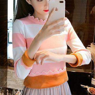 Wavy Edge Fleece-lined Stripe Sweater