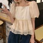 Cold-shoulder Lace Panel Ruffle Blouse White - One Size