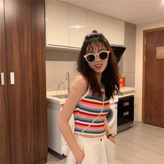 Striped Ribbed Knit Camisole Top As Shown In Figure - One Size