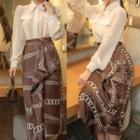 Set: Puff-sleeve Shirt + Hoop Print Midi A-line Skirt