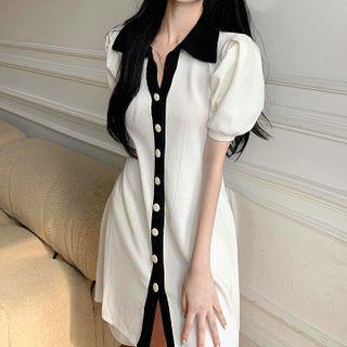 Short-sleeve Striped Midi Polo Sheath Dress